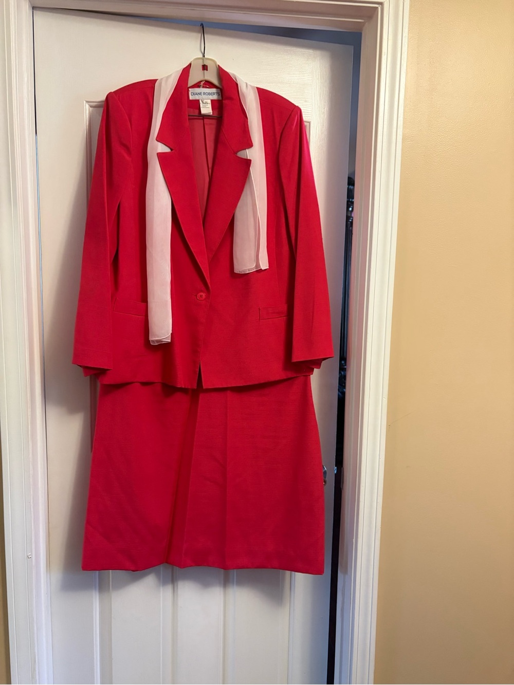Claiborne Red Women's Skirt Suit Blazer with Scarf